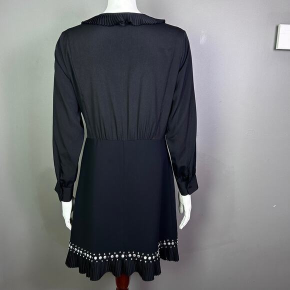 Sandro dress US 8 EU 40 Coreen Embellished black pleated work cocktail‎ modern - Picture 5 of 13